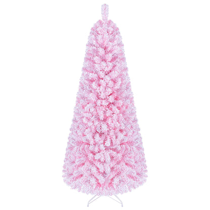 5/6/7 Feet Flocked Fir Christmas Tree with Warm White LED Lights-6 ft
