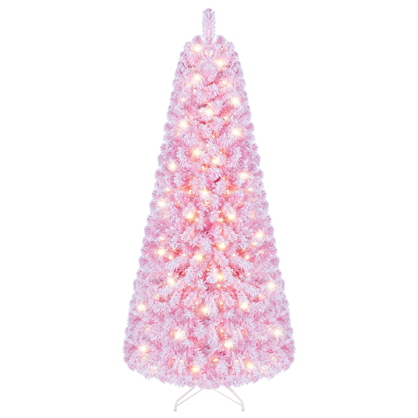 5/6/7 Feet Flocked Fir Christmas Tree with Warm White LED Lights-6 ft