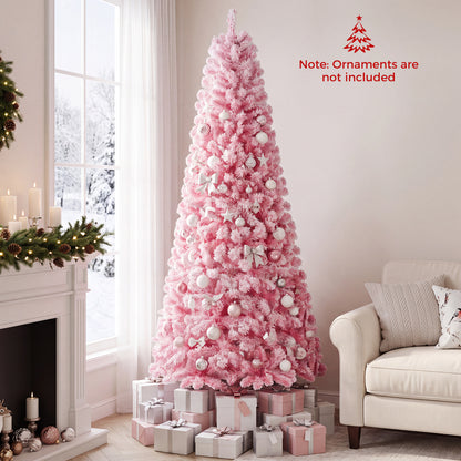 5/6/7 Feet Flocked Fir Christmas Tree with Warm White LED Lights-7 ft