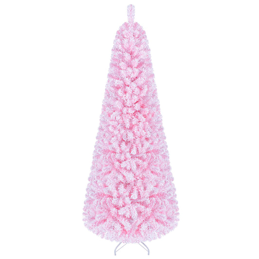 7-foot flocked fir Christmas tree with warm white LED lights, decorative holiday decor from Wilsons Home Store.