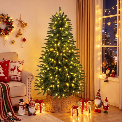 5/6/7 ft Pre-Lit Hinged Christmas Tree with 3 Lighted Gift Boxes-5 ft