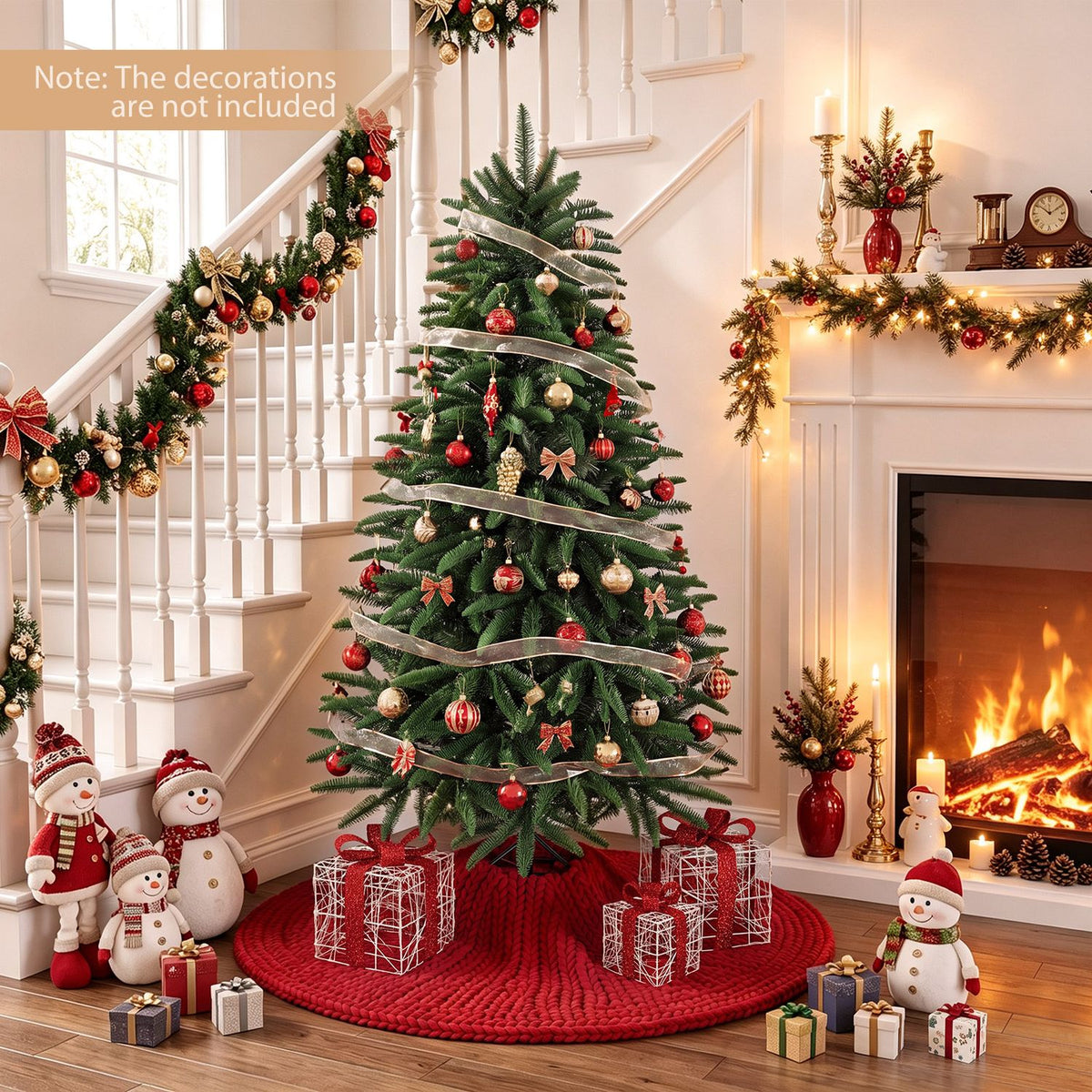 5/6/7 ft Pre-Lit Hinged Christmas Tree with 3 Lighted Gift Boxes-5 ft