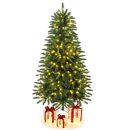 5/6/7 ft Pre-Lit Hinged Christmas Tree with 3 Lighted Gift Boxes-5 ft