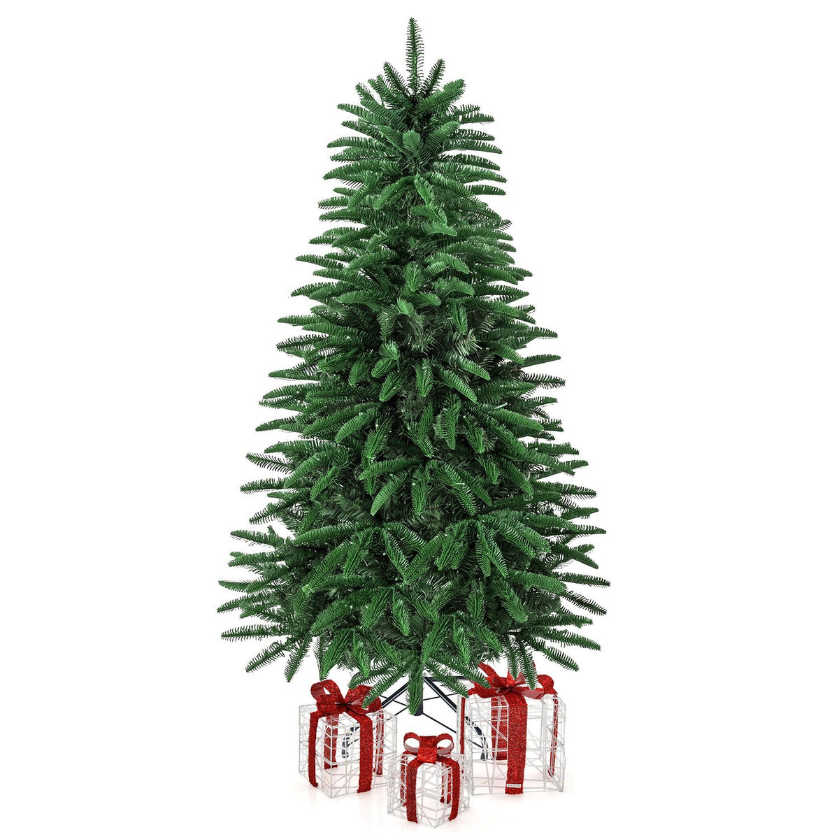 5/6/7 ft Pre-Lit Hinged Christmas Tree with 3 Lighted Gift Boxes-5 ft