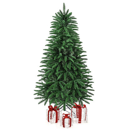 5/6/7 ft Pre-Lit Hinged Christmas Tree with 3 Lighted Gift Boxes-5 ft
