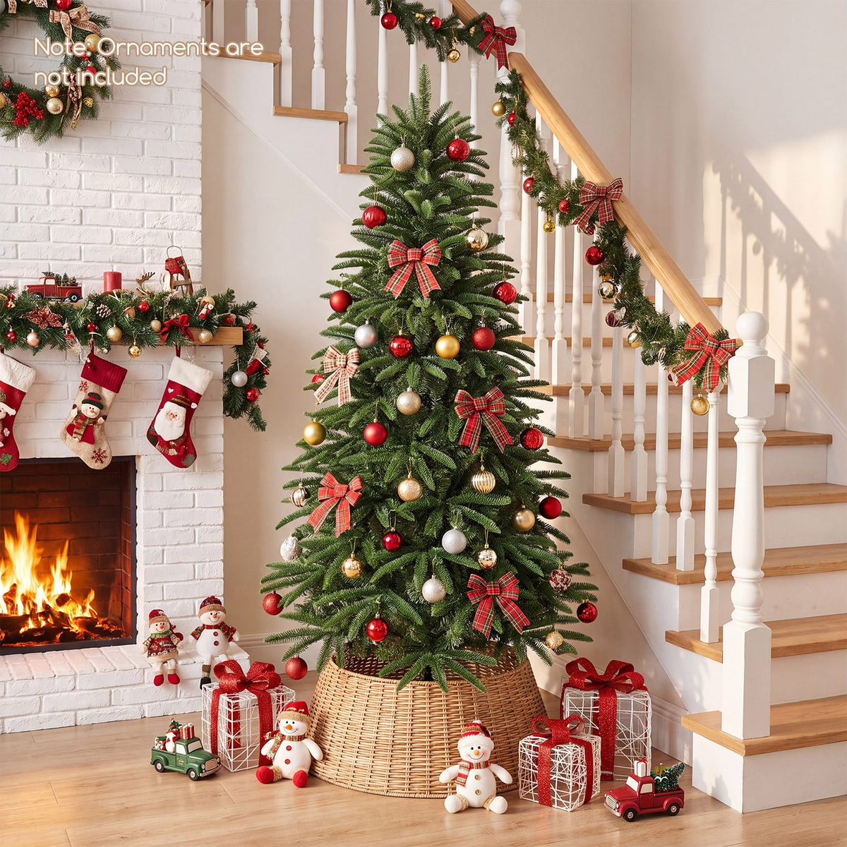 5/6/7 ft Pre-Lit Hinged Christmas Tree with 3 Lighted Gift Boxes-5 ft