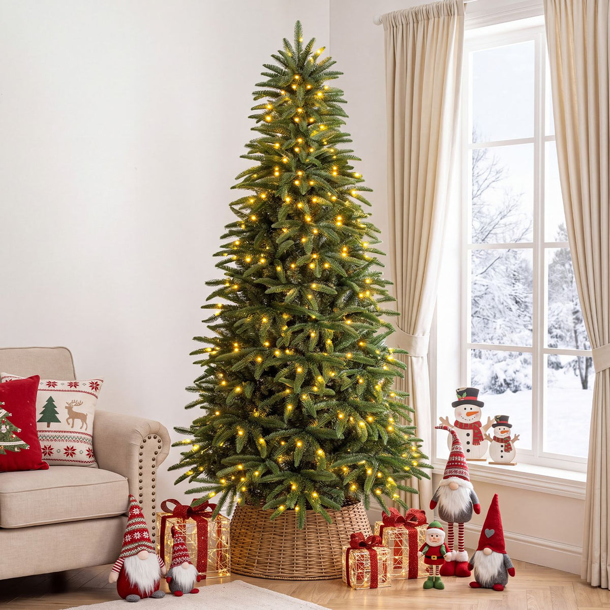 5/6/7 ft Pre-Lit Hinged Christmas Tree with 3 Lighted Gift Boxes-5 ft