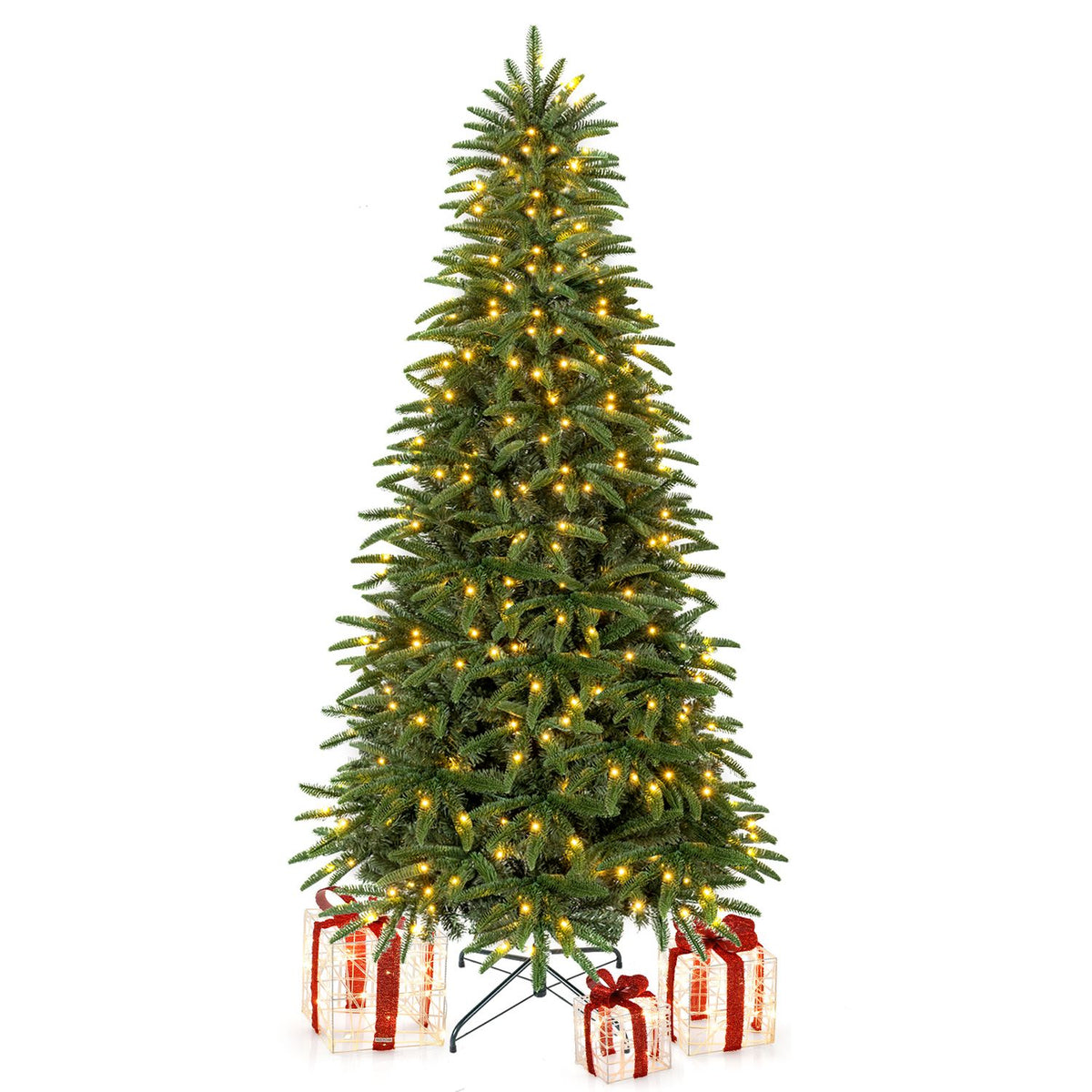 5/6/7 ft Pre-Lit Hinged Christmas Tree with 3 Lighted Gift Boxes-5 ft
