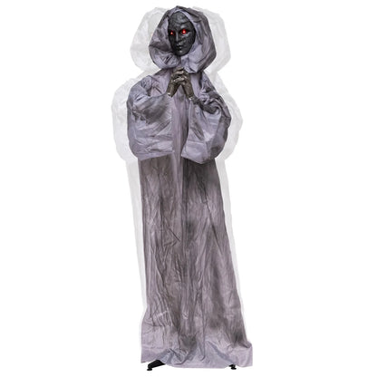 5.6 ft Halloween Weeping Woman animatronic with light-up eyes, moving body, and spooky Halloween decoration for outdoor display