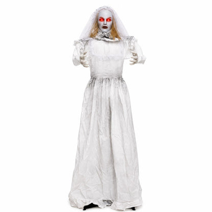 5.7 ft Animated Halloween Ghost Bride Decoration with Turning Head