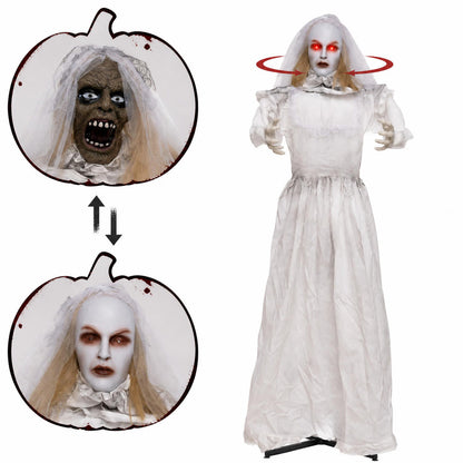 5.7 ft Animated Halloween Ghost Bride Decoration with Turning Head