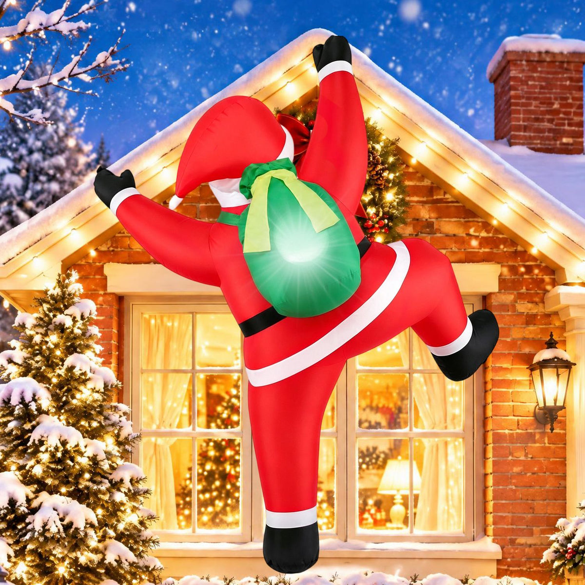 5.9-foot climbing Santa Christmas inflatable outdoor decoration for holiday decor, featuring a festive holiday figure.