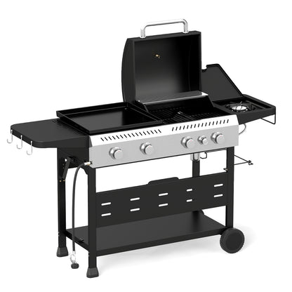5-Burner Propane Gas Grill and Griddle Combo with Side Burner-Black