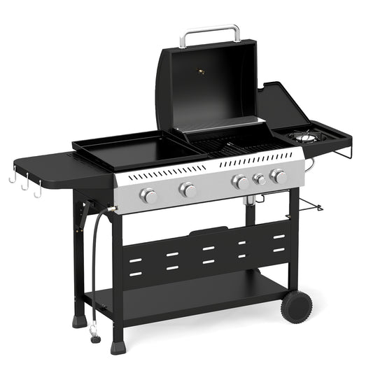 5-Burner Propane Gas Grill and Griddle Combo with Side Burner-Black