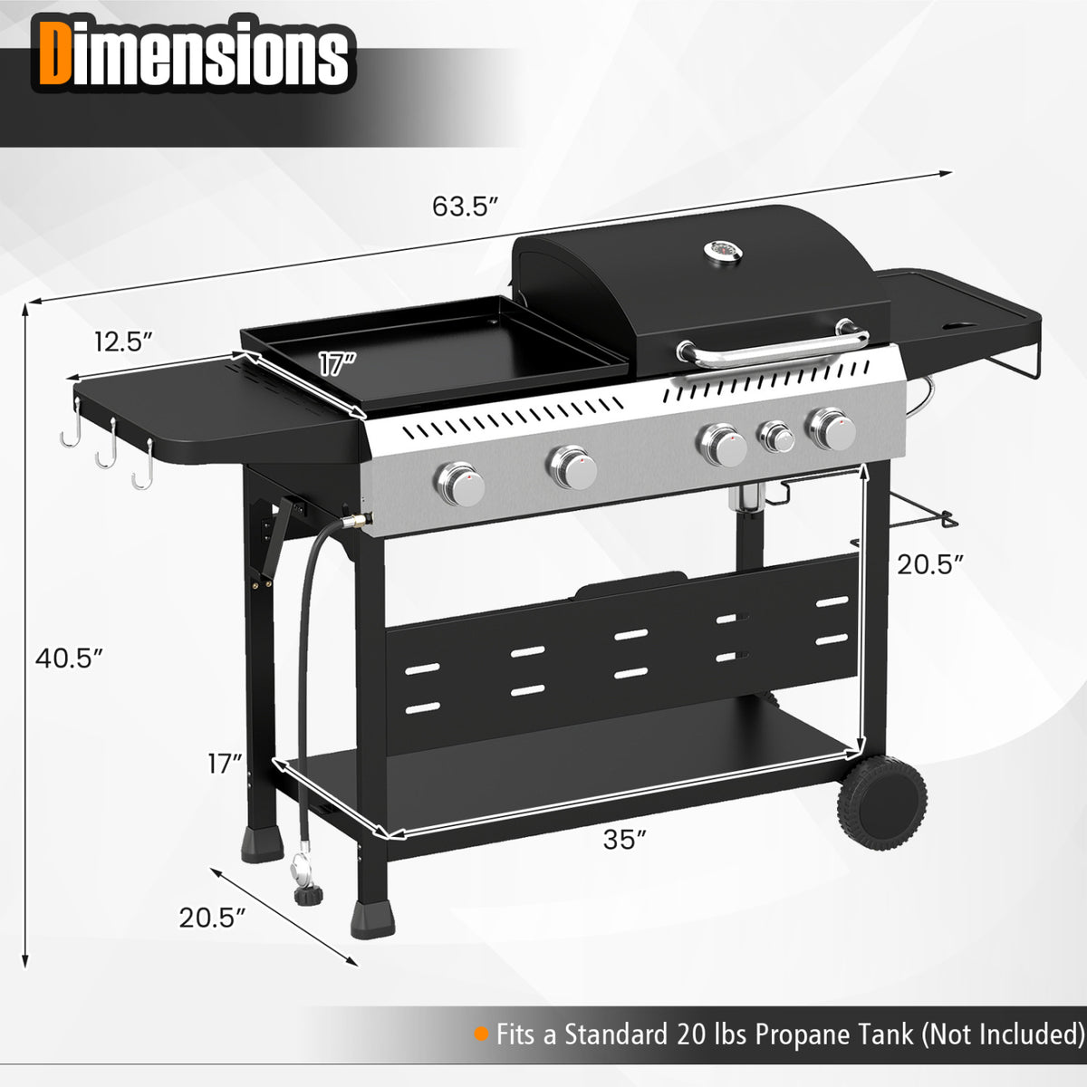 5-Burner Propane Gas Grill and Griddle Combo with Side Burner-Black