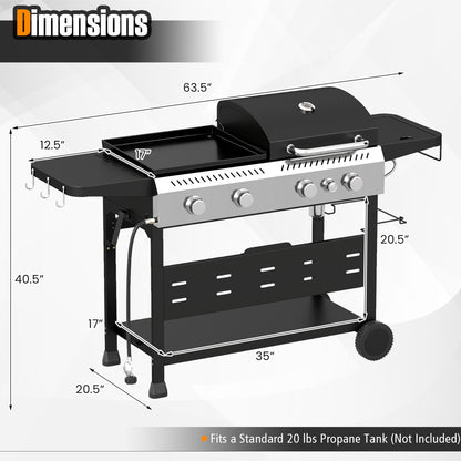 5-Burner Propane Gas Grill and Griddle Combo with Side Burner-Black
