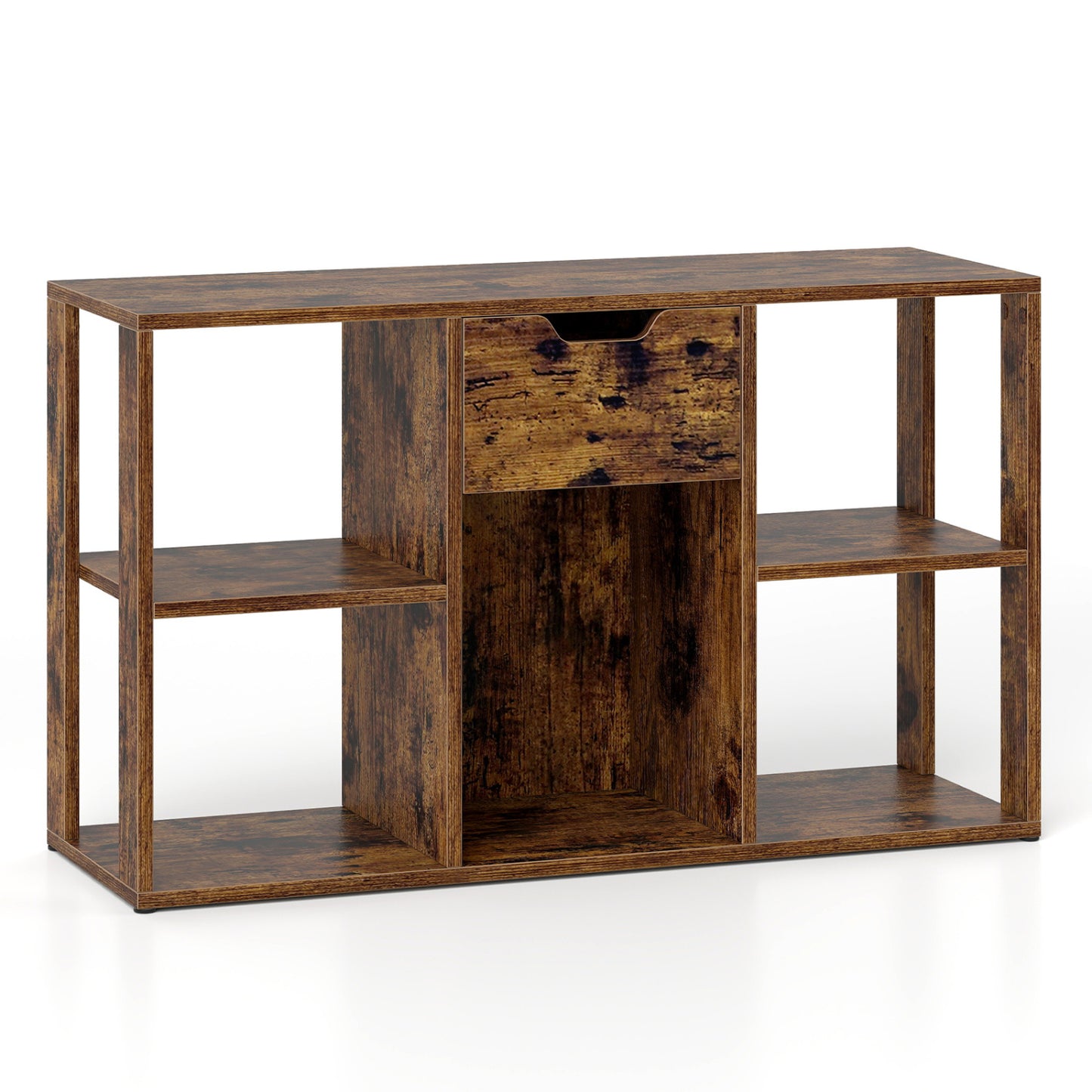 5-Cube Bookcase with Storage Drawer Freestanding Bookshelf Modern Display Rack-Rustic Brown