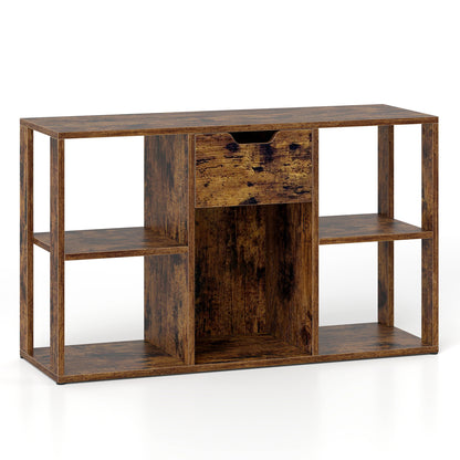 5-Cube Bookcase with Storage Drawer Freestanding Bookshelf Modern Display Rack-Rustic Brown