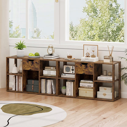 5-Cube Bookcase with Storage Drawer Freestanding Bookshelf Modern Display Rack-Rustic Brown