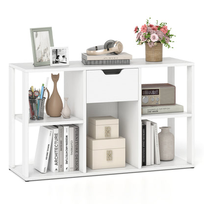 5-Cube Bookcase with Storage Drawer Freestanding Bookshelf Modern Display Rack-Rustic Brown