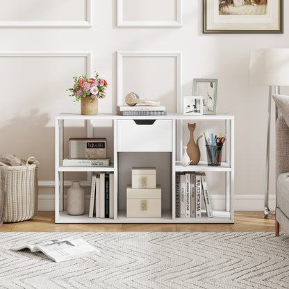 5-Cube Bookcase with Storage Drawer Freestanding Bookshelf Modern Display Rack-Rustic Brown