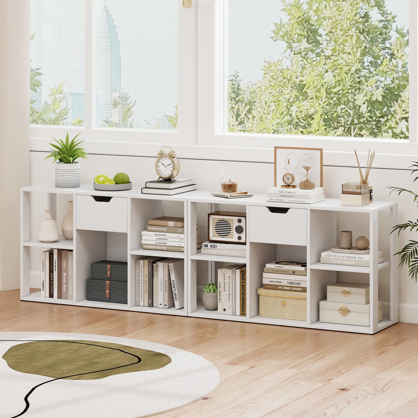 5-Cube Bookcase with Storage Drawer Freestanding Bookshelf Modern Display Rack-Rustic Brown