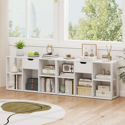 5-Cube Bookcase with Storage Drawer Freestanding Bookshelf Modern Display Rack-Rustic Brown