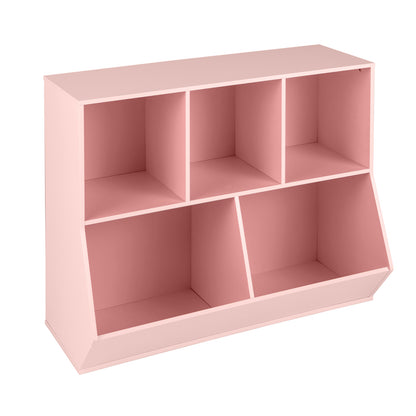 5-Cube Wooden Kids Toy Storage Organizer with Anti-Tipping Kits-Pink