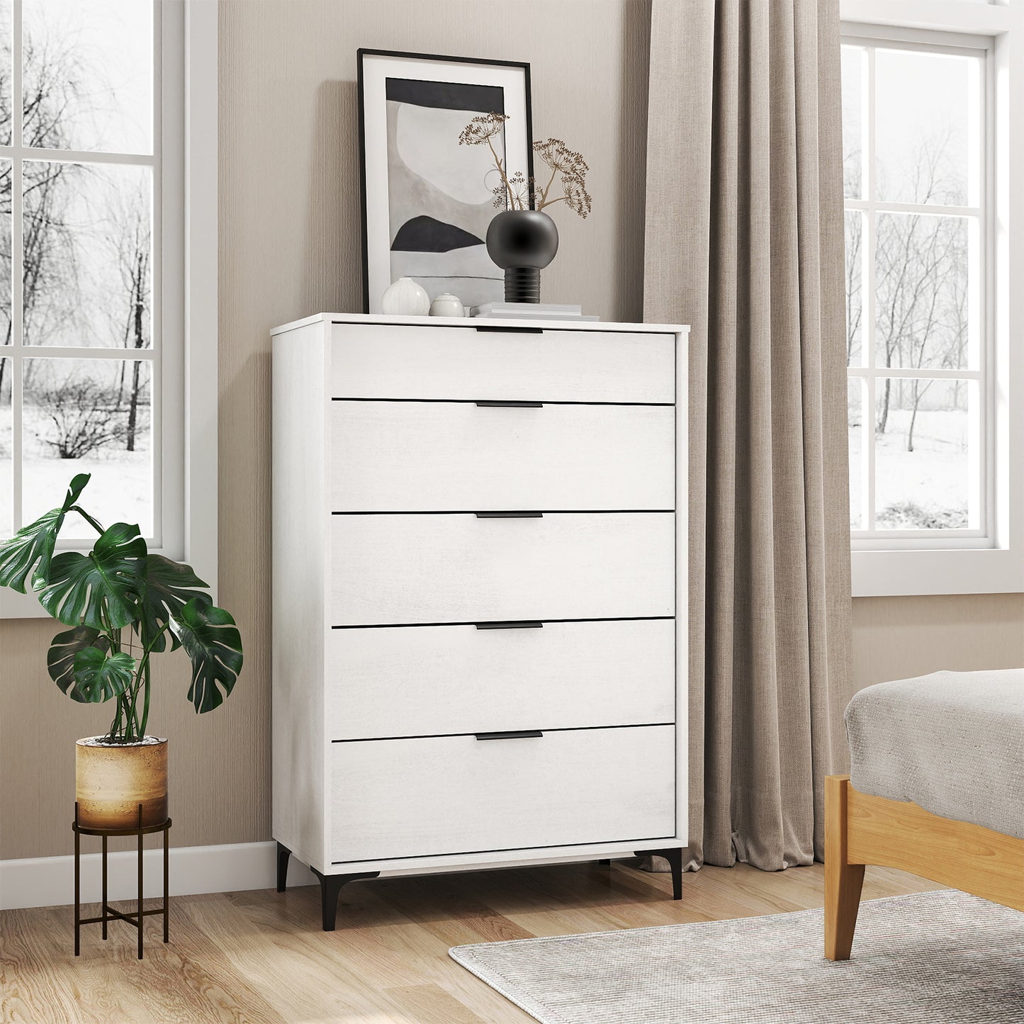 5-Drawer Dresser with Interlock System for Bedroom Living Room-White