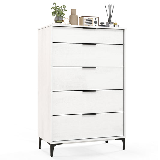 5-Drawer Dresser with Interlock System for Bedroom Living Room-White
