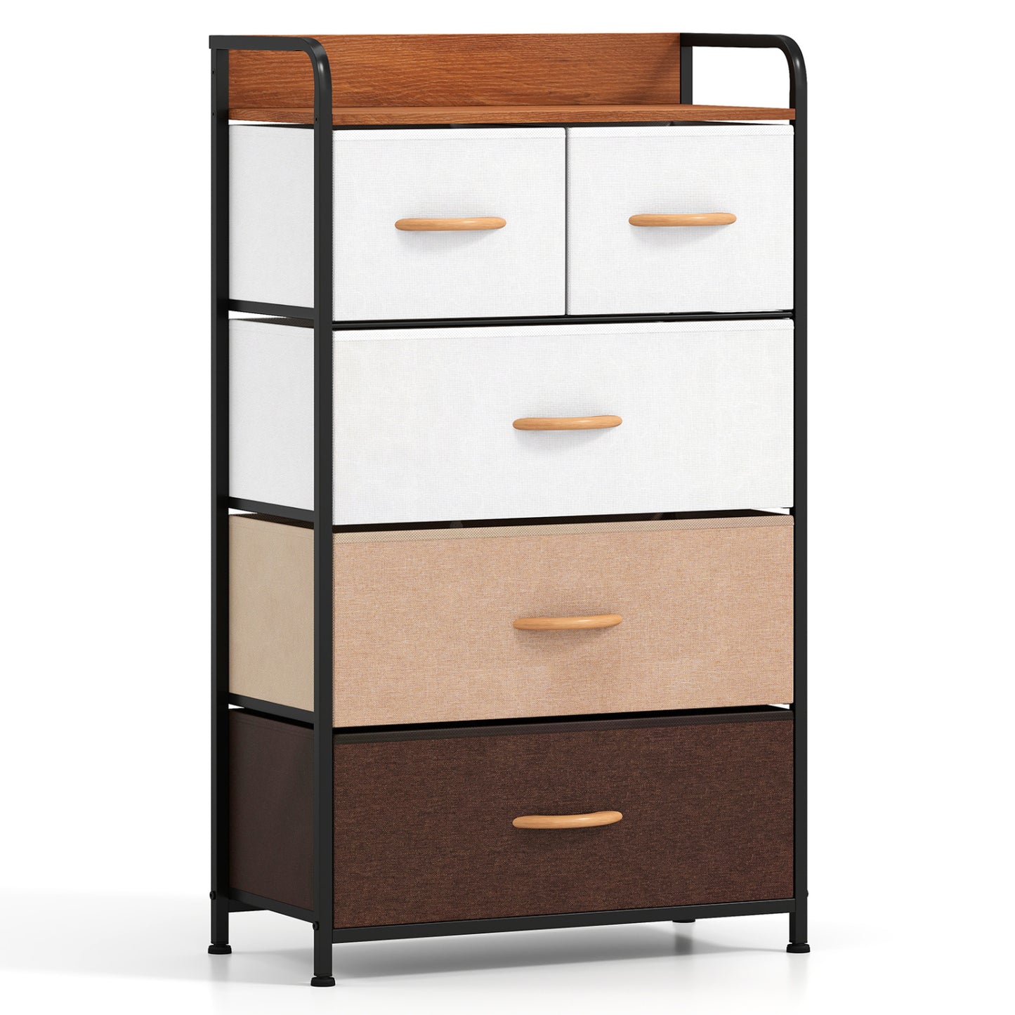 Multicolor 5-drawer fabric dresser with removable fabric bins, modern bedroom furniture by Wilsons Home Store