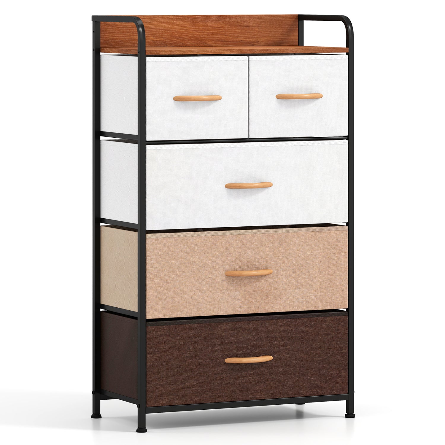 Multicolor 5-drawer fabric dresser with removable fabric bins, modern bedroom furniture by Wilsons Home Store