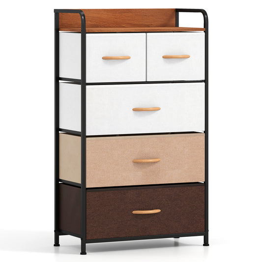 Multicolor 5-drawer fabric dresser with removable fabric bins, modern bedroom furniture by Wilsons Home Store