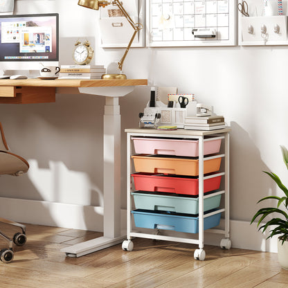 5-Drawer Rolling Cart with Wooden Tabletop and Metal Frame for Craft Room-Green Gradient