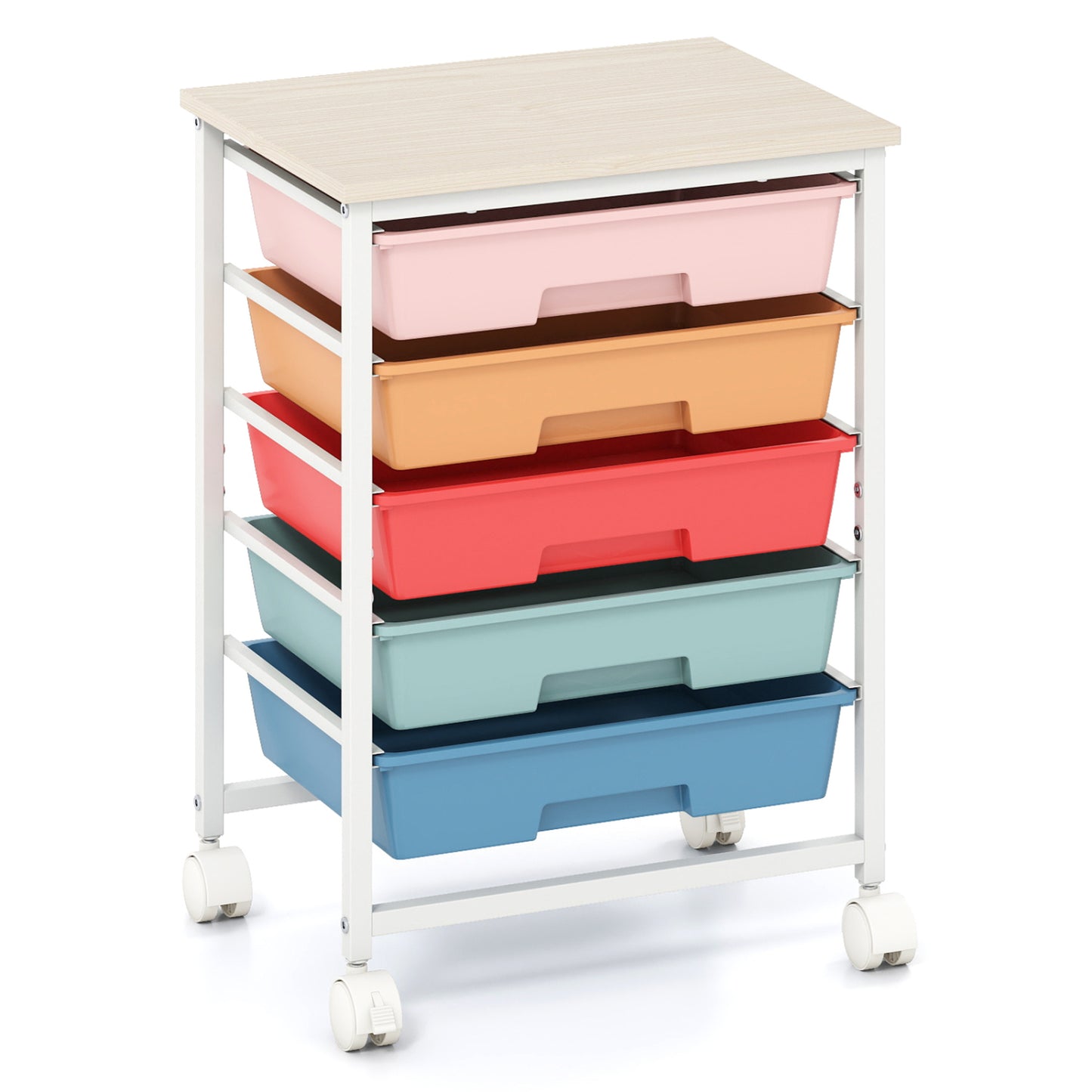 5-Drawer Rolling Cart with Wooden Tabletop and Metal Frame for Craft Room-Green Gradient