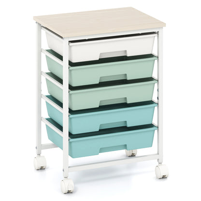 5-Drawer Rolling Cart with Wooden Tabletop and Metal Frame for Craft Room-Green Gradient