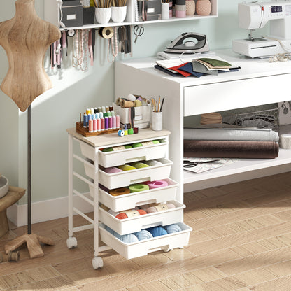 5-Drawer Rolling Cart with Wooden Tabletop and Metal Frame for Craft Room-Green Gradient