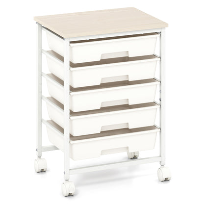 5-Drawer Rolling Cart with Wooden Tabletop and Metal Frame for Craft Room-Green Gradient