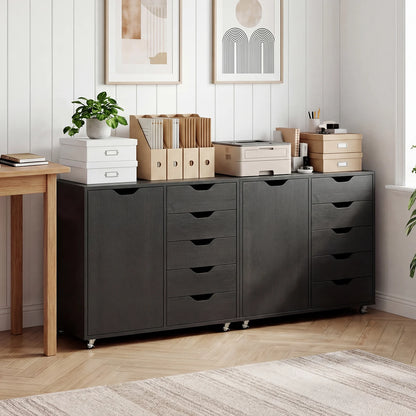 5-Drawer Rolling Storage Cart with Side Cabinet-Black
