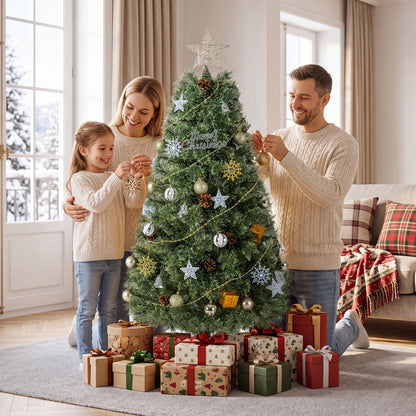 5 FT Artificial Christmas Tree Hinged Fully-Decorated with 238 Blossom Pine Needles