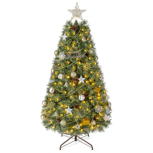5 ft artificial Christmas tree with hinged branches, fully decorated with 238 blossom pine needles, by Wilsons Home Store