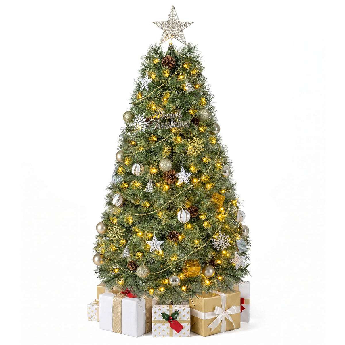 5 FT Artificial Christmas Tree Hinged Fully-Decorated with 238 Blossom Pine Needles