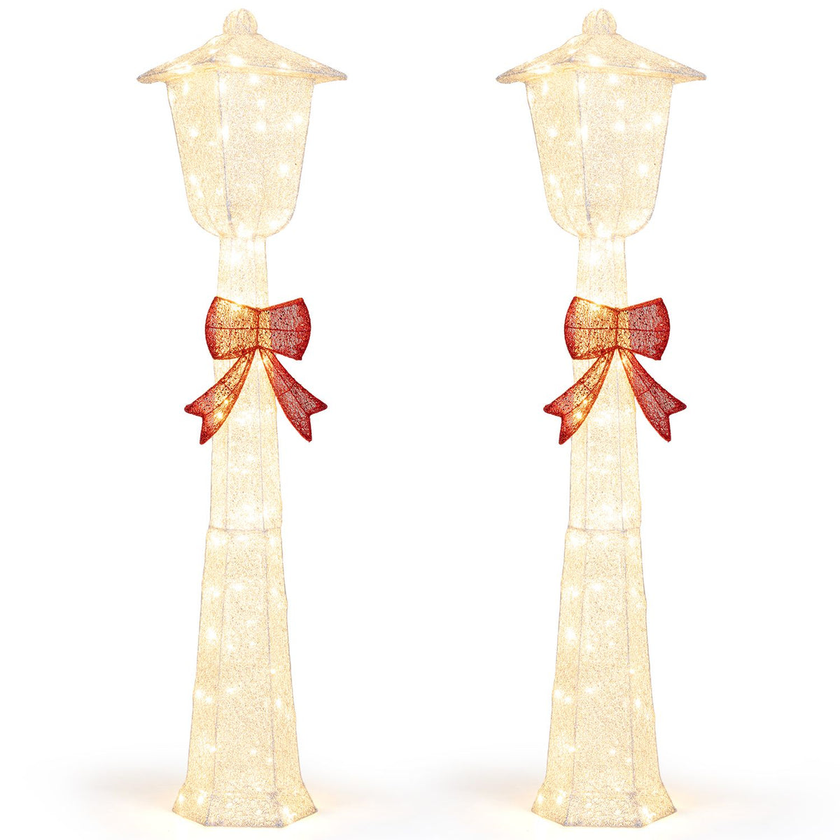 5 FT Lighted Christmas Lamp Post with Bowknot Decorations-2 Pieces