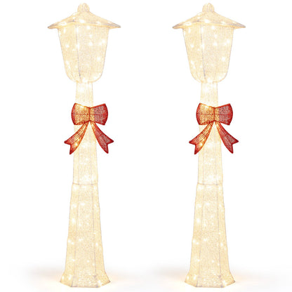 5 FT Lighted Christmas Lamp Post with Bowknot Decorations-2 Pieces