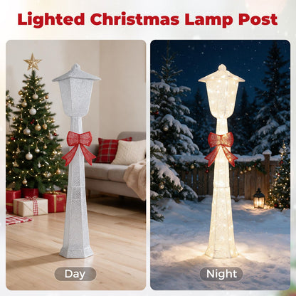 5 FT Lighted Christmas Lamp Post with Bowknot Decorations-2 Pieces