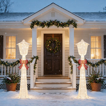 5 FT Lighted Christmas Lamp Post with Bowknot Decorations-2 Pieces