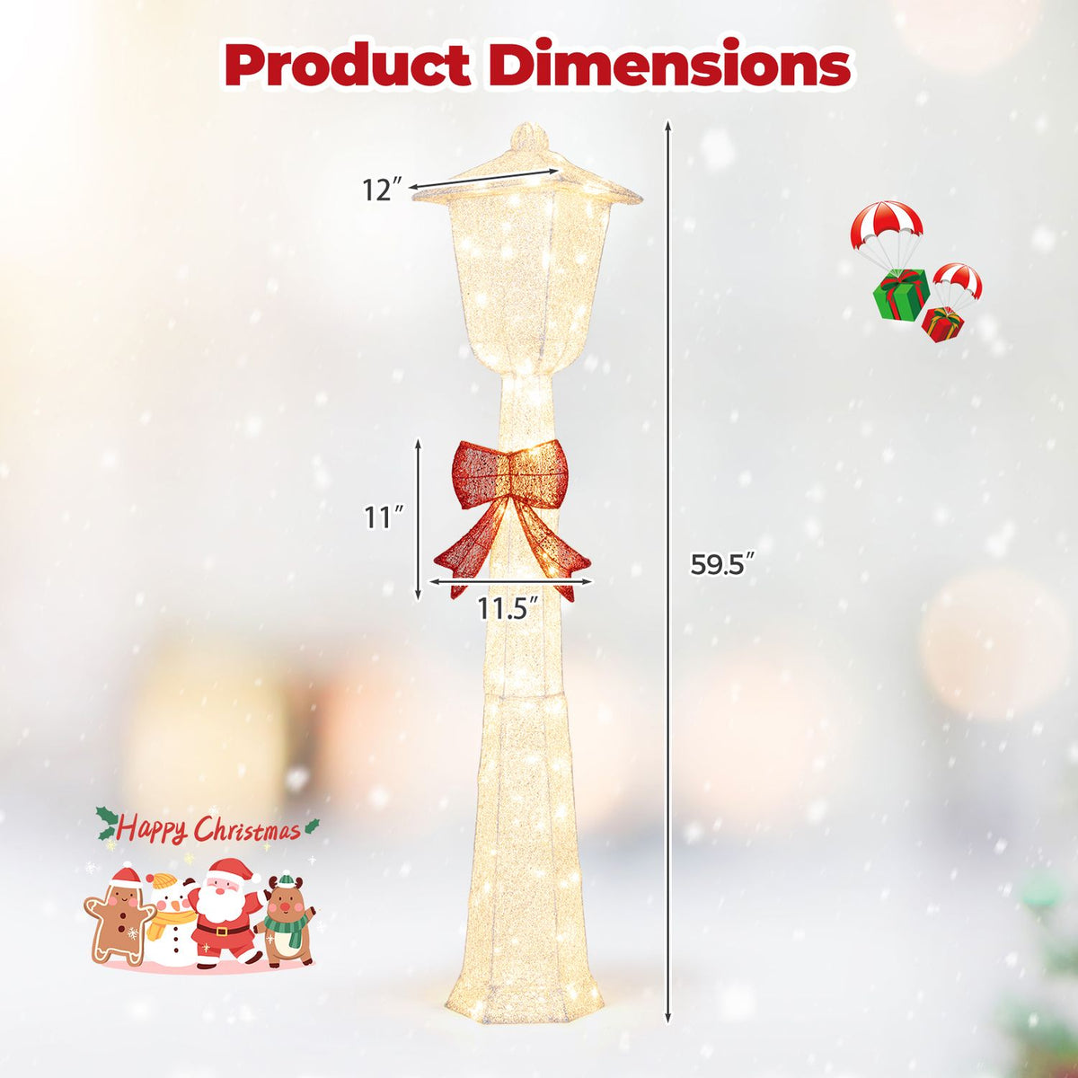 5 FT Lighted Christmas Lamp Post with Bowknot Decorations-2 Pieces
