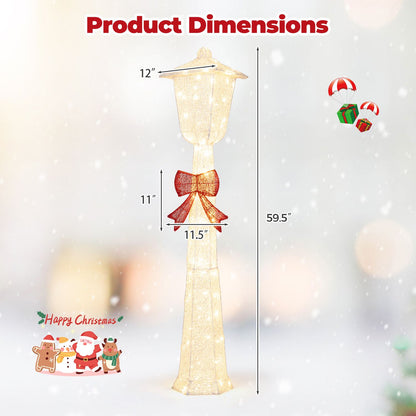 5 FT Lighted Christmas Lamp Post with Bowknot Decorations-2 Pieces