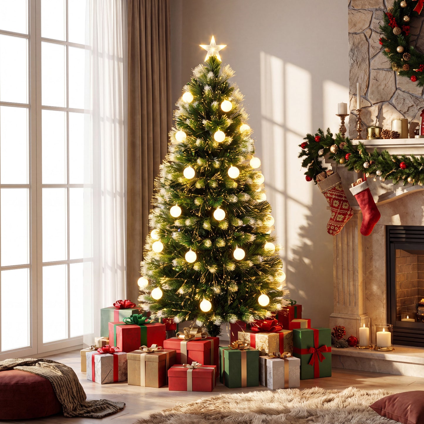 5 FT Pre-Lit Artificial Christmas Tree with Dazzling Optical Fibers