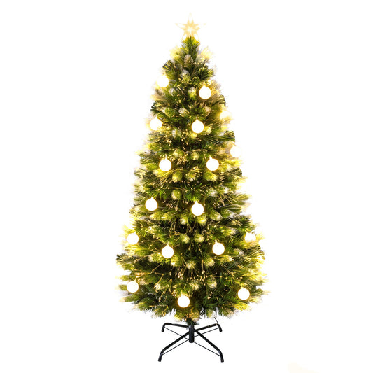 5 ft pre-lit artificial Christmas tree with dazzling optical fibers, holiday decor by Wilsons Home Store, decorated for Christmas.